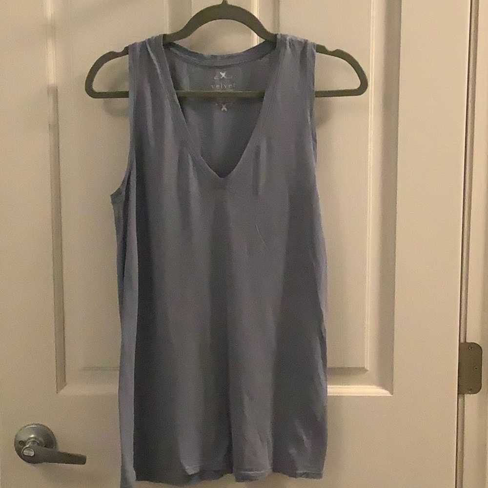 Velvet By Graham & Spencer Cotton Vintage Slub V Neck Tank Light Blue Size L